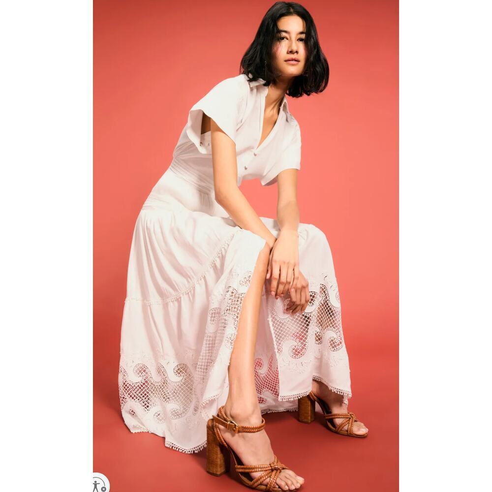 Maje Embroidered Ruffled Maxi Dress in White